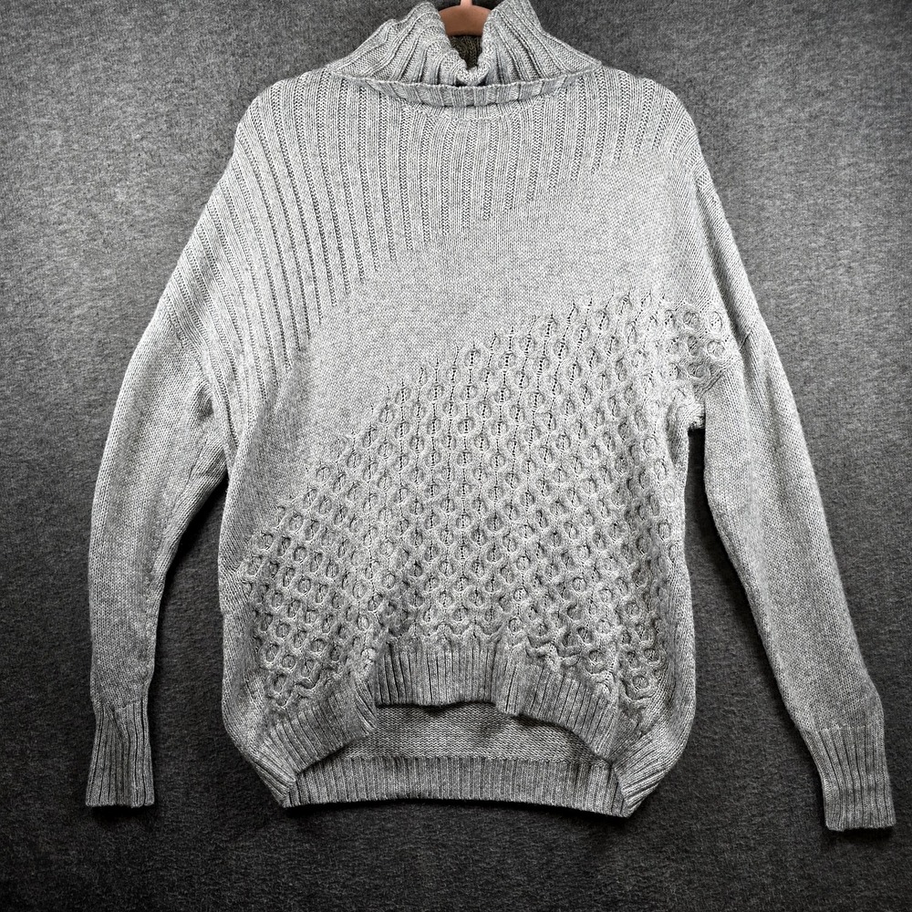 Nine West Women M Grey Gray Pullover Turtleneck Sweater Triple Pattern Comfy - Picture 1 of 11